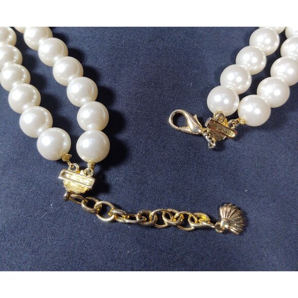 Double Strand Faux Pearl Necklace w/Gold Tone Metal Chain and Clasp, 17 inches - Picture 7 of 8
